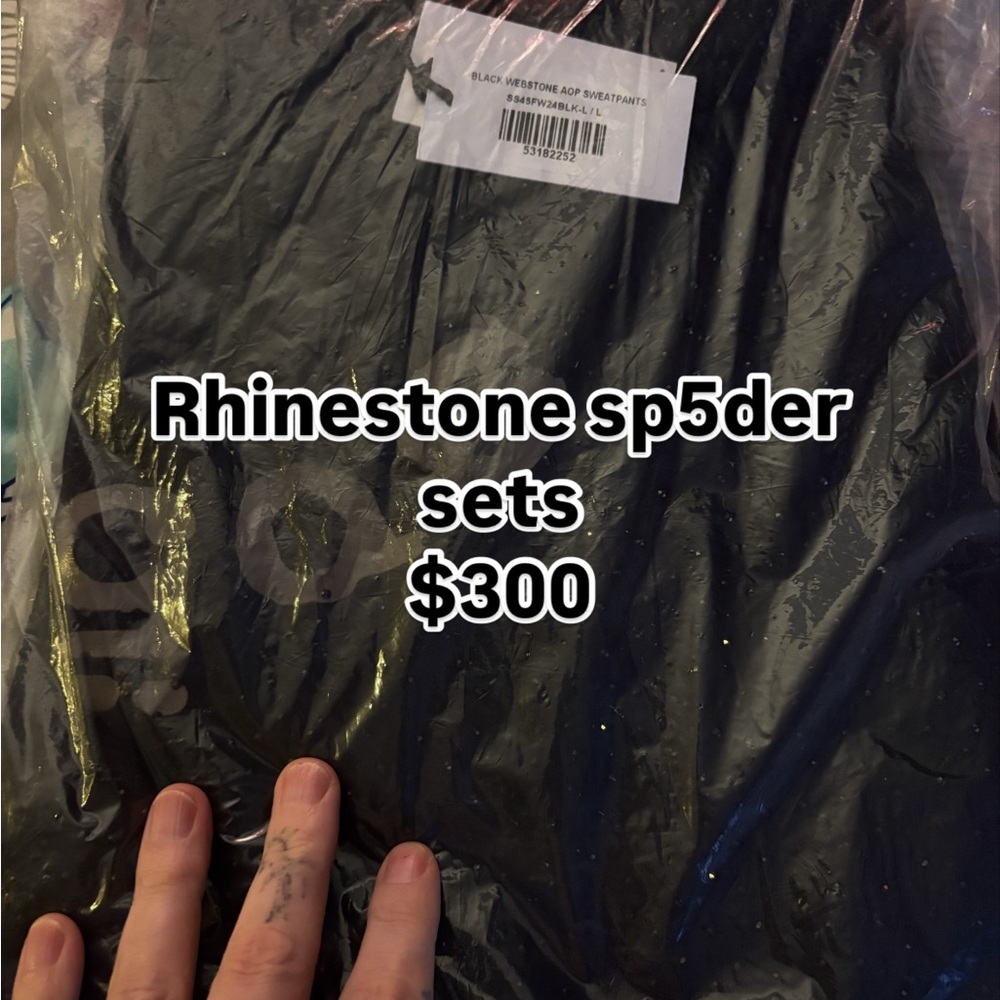 Rhinestone Sp5der Black Hoodie set (any size)